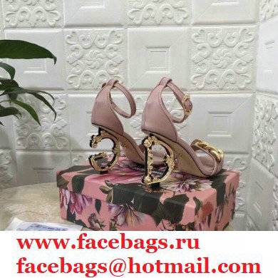 Dolce  &  Gabbana Heel 10.5cm Leather Chain Sandals Light Pink with Baroque D & G Heel 2021